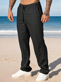 Herren Straight Fit Sommerhose mit Kordelzug - Schwarz