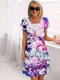 Francin | Damen Blumenkleid Luftig Frisch Sommer Elegant - Lila