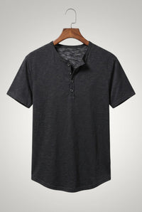 Frank | Herren Casual Kurzärmliges Henley Shirt - Schwarz