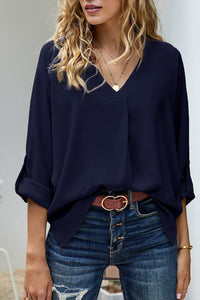 Franka | Damen Schlupfbluse V-Ausschnitt lockere Passform - Dunkel Blau