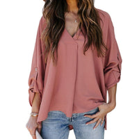 Franka | Damen Schlupfbluse V-Ausschnitt lockere Passform - Rosa
