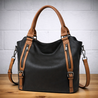 Franka | Damen Schultertasche mit Verstellbarem Riemen - Schwarz Mit Braun