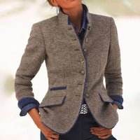 Franziska | Damen Taillierter Stehkragen Woll Blazer - Khaki