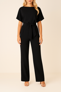 Frieda | Damen Kurzarm Jumpsuit Weites Bein - Schwarz