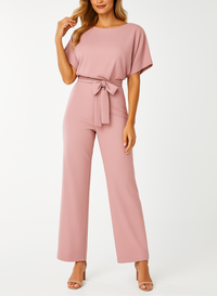 Frieda | Damen Kurzarm Jumpsuit Weites Bein - Hellrosa