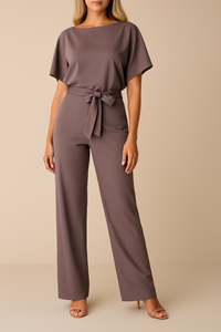 Frieda | Damen Kurzarm Jumpsuit Weites Bein - Lila
