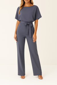 Frieda | Damen Kurzarm Jumpsuit Weites Bein - Grau