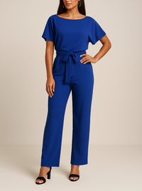 Frieda | Damen Kurzarm Jumpsuit Weites Bein - Blau