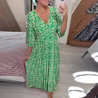 Frieda | Damen Sommerkleid V-Ausschnitt Luftig Leicht - Groen