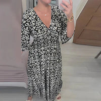 Frieda | Damen Sommerkleid V-Ausschnitt Luftig Leicht - Schwarz