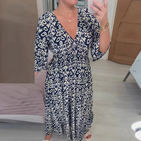 Frieda | Damen Sommerkleid V-Ausschnitt Luftig Leicht - Dunkelblau