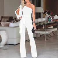 Friederike | Damen One Shoulder Gürtel Jumpsuit - Weiß