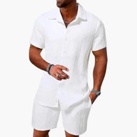 Friedrich | Herren Kurzarm Hemd Shorts Set - Weiß