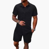 Friedrich | Herren Kurzarm Hemd Shorts Set - Schwarz
