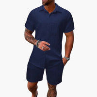 Friedrich | Herren Kurzarm Hemd Shorts Set - Marine Blau