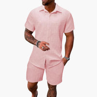 Friedrich | Herren Kurzarm Hemd Shorts Set - Rosa