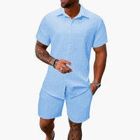 Friedrich | Herren Kurzarm Hemd Shorts Set - Hellblau
