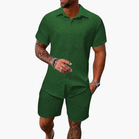 Friedrich | Herren Kurzarm Hemd Shorts Set - Dunkelgrün