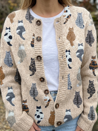 Charlotte | Damen-Cardigan mit Knöpfen und langen Ärmeln - Beiger Cardigan