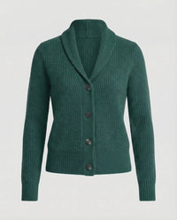 Gerippte Strickjacke für Damen mit Schalkragen - Dunkelgrün