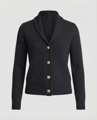 Gerippte Strickjacke für Damen mit Schalkragen - Schwarz