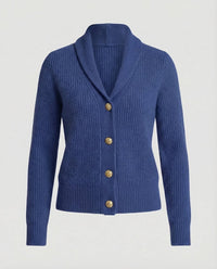Gerippte Strickjacke für Damen mit Schalkragen - Dunkelblau