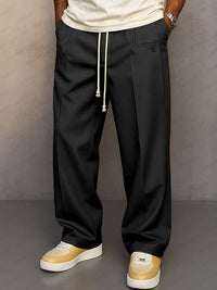 Glen | Herren Wide Leg Hose mit Bundfalte - Schwarz