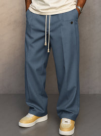 Glen | Herren Wide Leg Hose mit Bundfalte - Blau