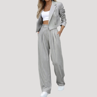 Greta | Damen Nadelstreifen Zweiteiler Blazer Set - Grau
