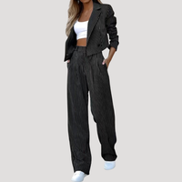 Greta | Damen Nadelstreifen Zweiteiler Blazer Set - Schwarz