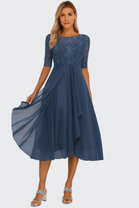 Greta | Fließendes A-Linien Midikleid - Blau