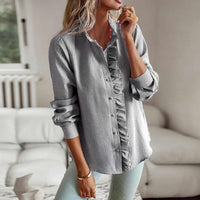Petra | Damen Casual Rüschen Geknöpftes Hemd - Grau