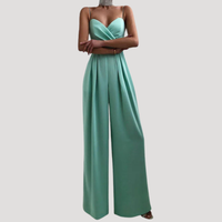 Gwendolyn | Damen Träger Jumpsuit mit weiten Beinen - Grün
