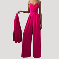 Gwendolyn | Damen Träger Jumpsuit mit weiten Beinen - Dunkelrosa