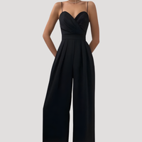 Gwendolyn | Damen Träger Jumpsuit mit weiten Beinen - Schwarz