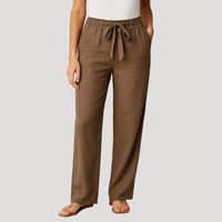 Halvene | Damen Weite Hose Tunnelzug Gummibund - Khaki