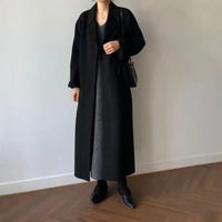 Hannah | Damen Klassischer Reverskragen Gürtel Mantel - Schwarz
