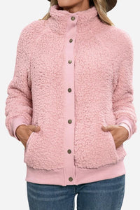 Hannah | Damen Gemütliche Langärmlige Sherpa Jacke - Rosa