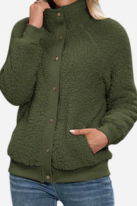 Hannah | Damen Gemütliche Langärmlige Sherpa Jacke - Grün