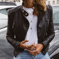 Helena | Damen Reißverschluss Leder Bikerjacke - Schwarz