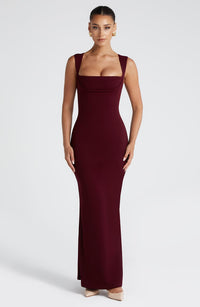 Grace | Damen Maxikleid – Anmutiges Elegantes Maxi Kleid - Burgunderrot