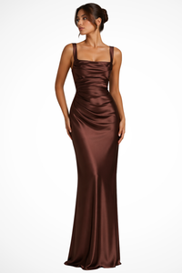 Helene | Damen Elegantes Maxi Abendkleid - Braun