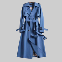 Helga | Langer Trenchcoat mit Gürtel - Blau