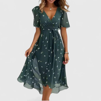 Helga | Florales V-Ausschnitt Midikleid - Grün