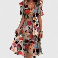 Helga | Florales V-Ausschnitt Midikleid - Braun Floral