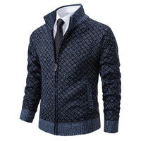 Hendrik | Herren stilvolle Strickjacke mit Zipper - Blau-Grau