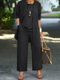 Henriette | Damen Dreiteiler Set mit Weiter Hose - Schwarz