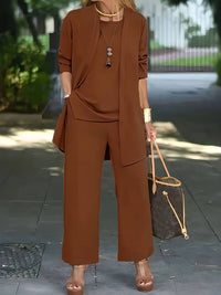 Henriette | Damen Dreiteiler Set mit Weiter Hose - Dunkelbraun