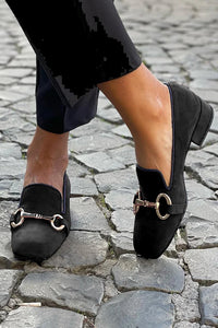 Henriette | Damen Loafer mit goldener Spange - Schwarz