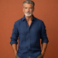 Harry | Herren Leinen Relaxed Fit Hemd - Marineblau